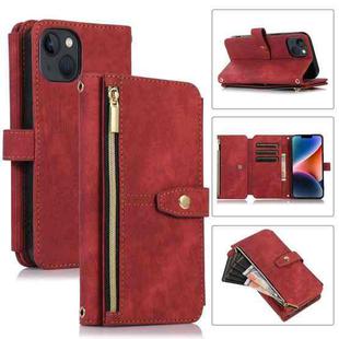 For iPhone 14 Dream 9-Card Wallet Zipper Bag Leather Phone Case(Red)