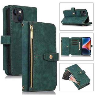 For iPhone 14 Plus Dream 9-Card Wallet Zipper Bag Leather Phone Case(Green)
