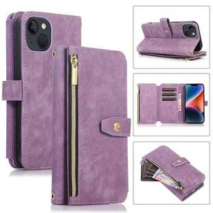 For iPhone 14 Plus Dream 9-Card Wallet Zipper Bag Leather Phone Case(Purple)