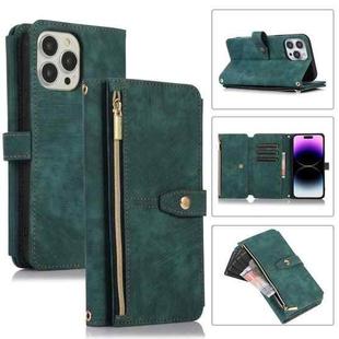 For iPhone 14 Pro Dream 9-Card Wallet Zipper Bag Leather Phone Case(Green)