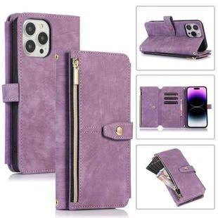 For iPhone 14 Pro Dream 9-Card Wallet Zipper Bag Leather Phone Case(Purple)