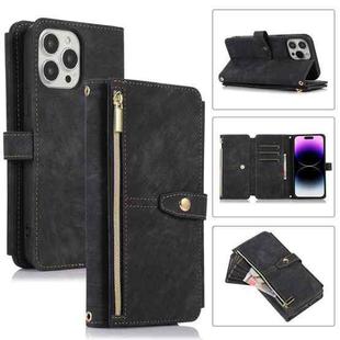 For iPhone 14 Pro Max Dream 9-Card Wallet Zipper Bag Leather Phone Case(Black)