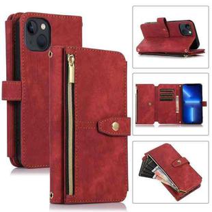 For iPhone 13 Dream 9-Card Wallet Zipper Bag Leather Phone Case(Red)