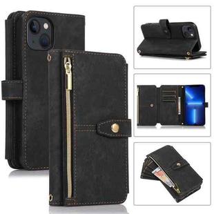 For iPhone 13 Dream 9-Card Wallet Zipper Bag Leather Phone Case(Black)
