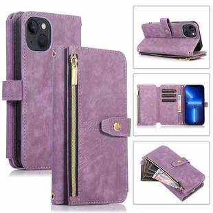 For iPhone 13 Dream 9-Card Wallet Zipper Bag Leather Phone Case(Purple)