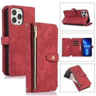 For iPhone 13 Pro Dream 9-Card Wallet Zipper Bag Leather Phone Case(Red)