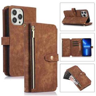 For iPhone 13 Pro Dream 9-Card Wallet Zipper Bag Leather Phone Case(Brown)