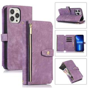 For iPhone 13 Pro Dream 9-Card Wallet Zipper Bag Leather Phone Case(Purple)