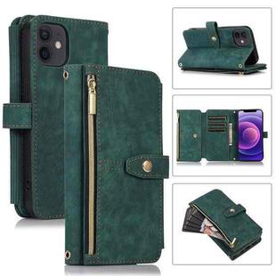 For iPhone 12 mini Dream 9-Card Wallet Zipper Bag Leather Phone Case(Green)