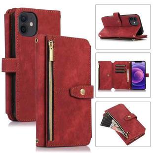 For iPhone 12 mini Dream 9-Card Wallet Zipper Bag Leather Phone Case(Red)