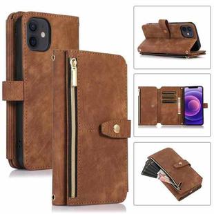 For iPhone 12 Dream 9-Card Wallet Zipper Bag Leather Phone Case(Brown)