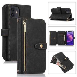 For iPhone 12 Dream 9-Card Wallet Zipper Bag Leather Phone Case(Black)