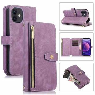 For iPhone 12 Dream 9-Card Wallet Zipper Bag Leather Phone Case(Purple)