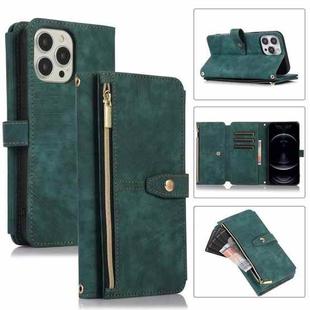For iPhone 12 Pro Max Dream 9-Card Wallet Zipper Bag Leather Phone Case(Green)