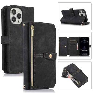 For iPhone 12 Pro Max Dream 9-Card Wallet Zipper Bag Leather Phone Case(Black)