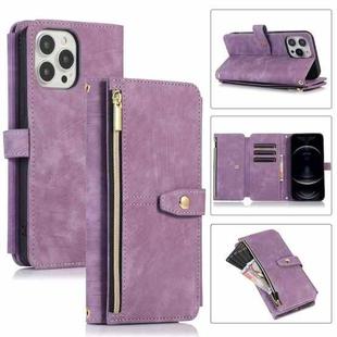 For iPhone 12 Pro Max Dream 9-Card Wallet Zipper Bag Leather Phone Case(Purple)