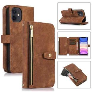 For iPhone 11 Dream 9-Card Wallet Zipper Bag Leather Phone Case(Brown)