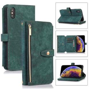 For iPhone X / XS Dream 9-Card Wallet Zipper Bag Leather Phone Case(Green)