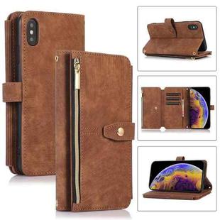 For iPhone XS Max Dream 9-Card Wallet Zipper Bag Leather Phone Case(Brown)