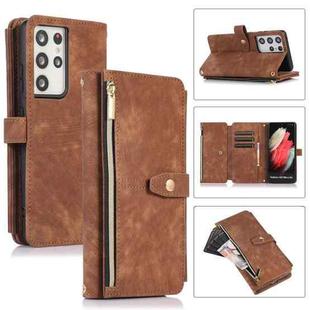 For Samsung Galaxy S21 Ultra 5G Dream 9-Card Wallet Zipper Bag Leather Phone Case(Brown)