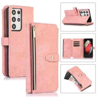 For Samsung Galaxy S21 Ultra 5G Dream 9-Card Wallet Zipper Bag Leather Phone Case(Pink)