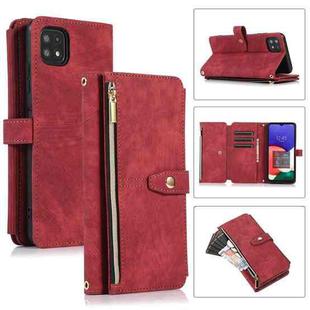 For Samsung Galaxy A22 4G Dream 9-Card Wallet Zipper Bag Leather Phone Case(Red)