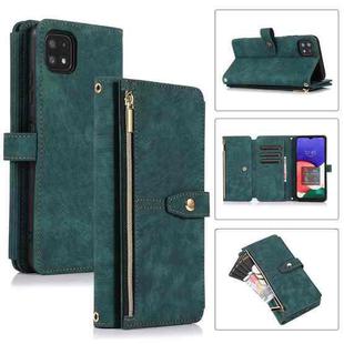 For Samsung Galaxy A22 5G Dream 9-Card Wallet Zipper Bag Leather Phone Case(Green)