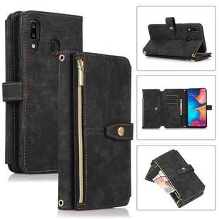 For Samsung Galaxy A20 / A30 Dream 9-Card Wallet Zipper Bag Leather Phone Case(Black)