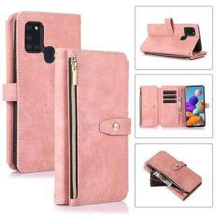 For Samsung Galaxy A21s Dream 9-Card Wallet Zipper Bag Leather Phone Case(Pink)