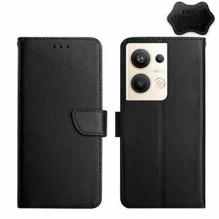 For OPPO Reno9 Pro+ HT02 Genuine Leather Fingerprint-proof Flip Phone Case(Black)