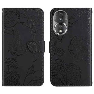 For Honor 80 HT03 Skin Feel Butterfly Embossed Flip Leather Phone Case(Black)