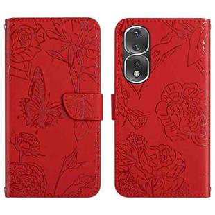 For Honor 80 Pro HT03 Skin Feel Butterfly Embossed Flip Leather Phone Case(Red)