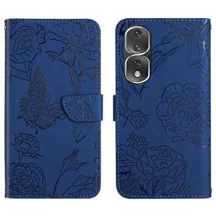 For Honor 80 Pro HT03 Skin Feel Butterfly Embossed Flip Leather Phone Case(Blue)