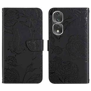 For Honor 80 Pro HT03 Skin Feel Butterfly Embossed Flip Leather Phone Case(Black)
