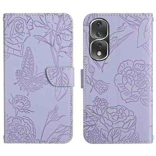 For Honor 80 Pro HT03 Skin Feel Butterfly Embossed Flip Leather Phone Case(Purple)