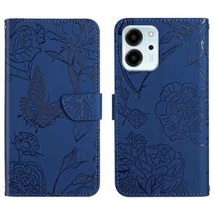 For Honor 80 SE HT03 Skin Feel Butterfly Embossed Flip Leather Phone Case(Blue)