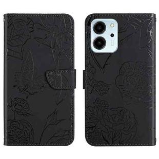 For Honor 80 SE HT03 Skin Feel Butterfly Embossed Flip Leather Phone Case(Black)