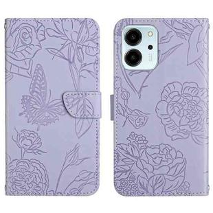 For Honor 80 SE HT03 Skin Feel Butterfly Embossed Flip Leather Phone Case(Purple)
