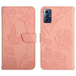For Motorola Moto G Play 2023 HT03 Skin Feel Butterfly Embossed Flip Leather Phone Case(Pink)