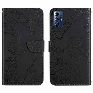 For Motorola Moto G Play 2023 HT03 Skin Feel Butterfly Embossed Flip Leather Phone Case(Black)