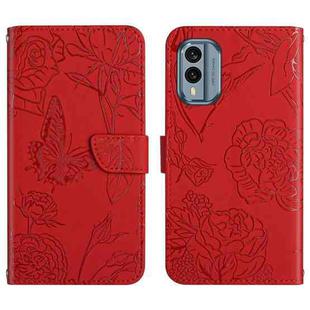 For Nokia X30 HT03 Skin Feel Butterfly Embossed Flip Leather Phone Case(Red)