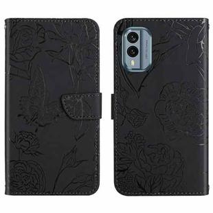 For Nokia X30 HT03 Skin Feel Butterfly Embossed Flip Leather Phone Case(Black)