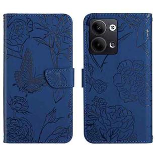 For OPPO Reno9 / Reno9 Pro HT03 Skin Feel Butterfly Embossed Flip Leather Phone Case(Blue)