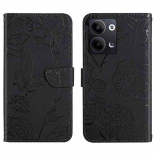 For OPPO Reno9 / Reno9 Pro HT03 Skin Feel Butterfly Embossed Flip Leather Phone Case(Black)