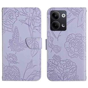 For OPPO Reno9 / Reno9 Pro HT03 Skin Feel Butterfly Embossed Flip Leather Phone Case(Purple)