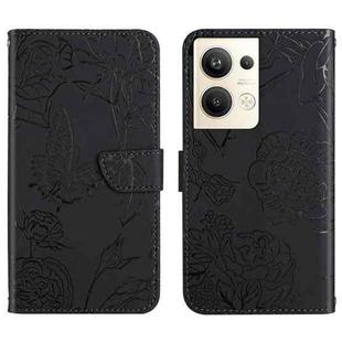 For OPPO Reno9 Pro+ HT03 Skin Feel Butterfly Embossed Flip Leather Phone Case(Black)