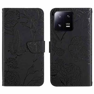 For Xiaomi 13 HT03 Skin Feel Butterfly Embossed Flip Leather Phone Case(Black)