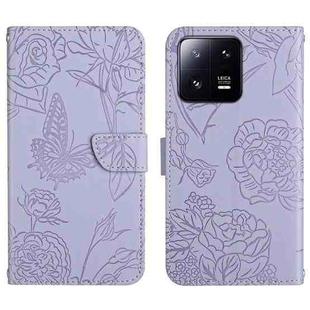 For Xiaomi 13 Pro HT03 Skin Feel Butterfly Embossed Flip Leather Phone Case(Purple)