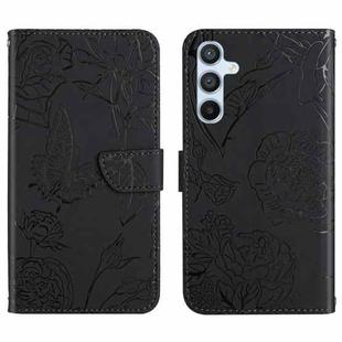 For Samsung Galaxy A34 5G HT03 Skin Feel Butterfly Embossed Flip Leather Phone Case(Black)