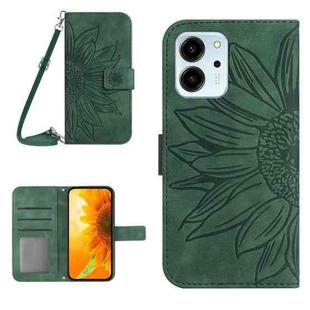 For Honor 80 SE HT04 Skin Feel Sun Flower Embossed Flip Leather Phone Case with Lanyard(Green)